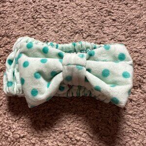 Turquoise Mint Polka Dot Headband Spa Day Face Mask Makeup Plush Stretch